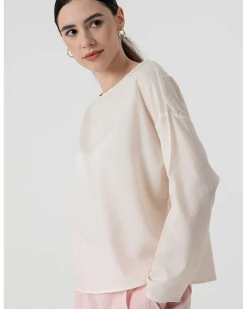 Bluza din lyocell cu maneci cazute, Crem