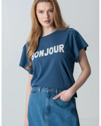 Tricou cu imprimeu logo, Alb/Albastru inchis