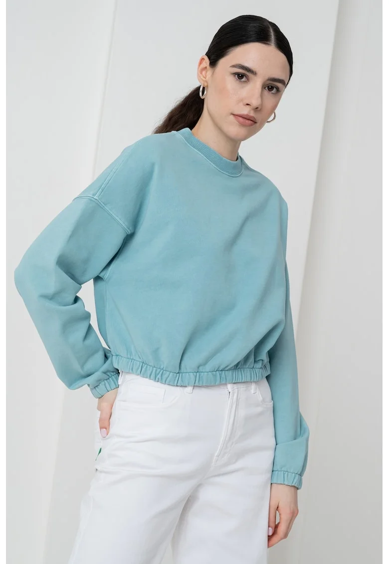 Bluza de trening crop cu model uni, Albastru aquamarin