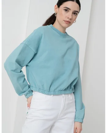 Bluza de trening crop cu model uni, Albastru aquamarin