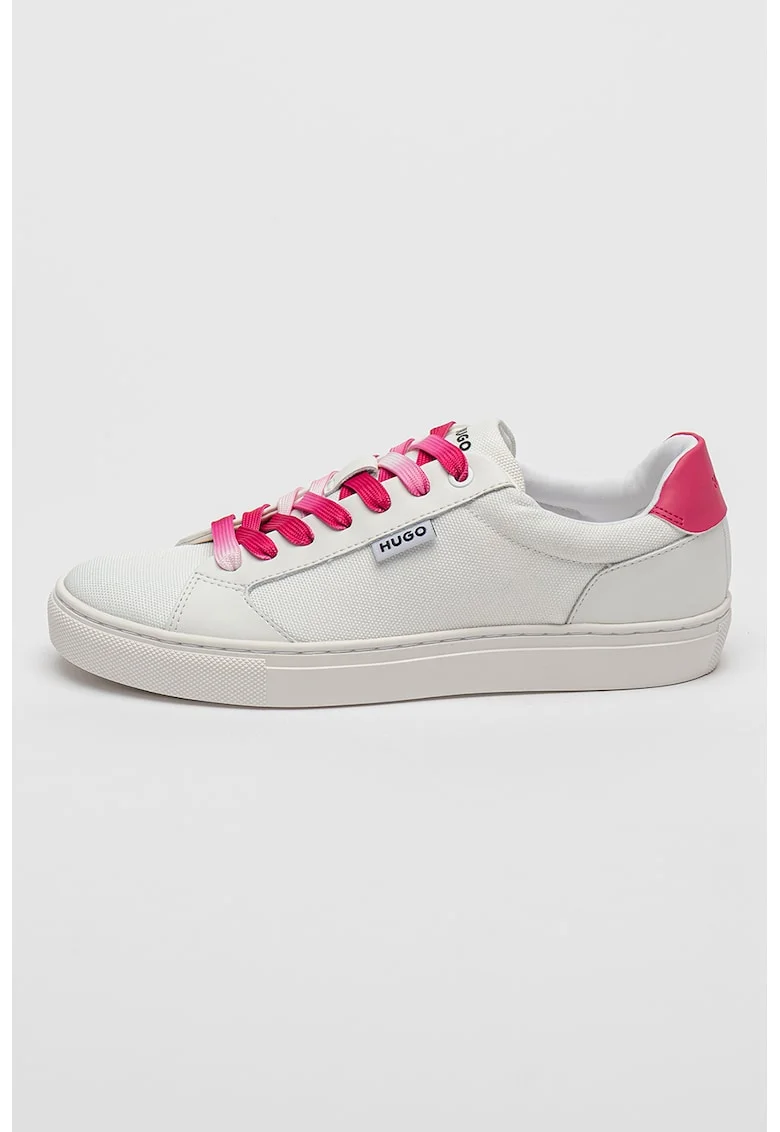 Pantofi sport de piele ecologica cu logo Morrie, Alb/Roz aprins