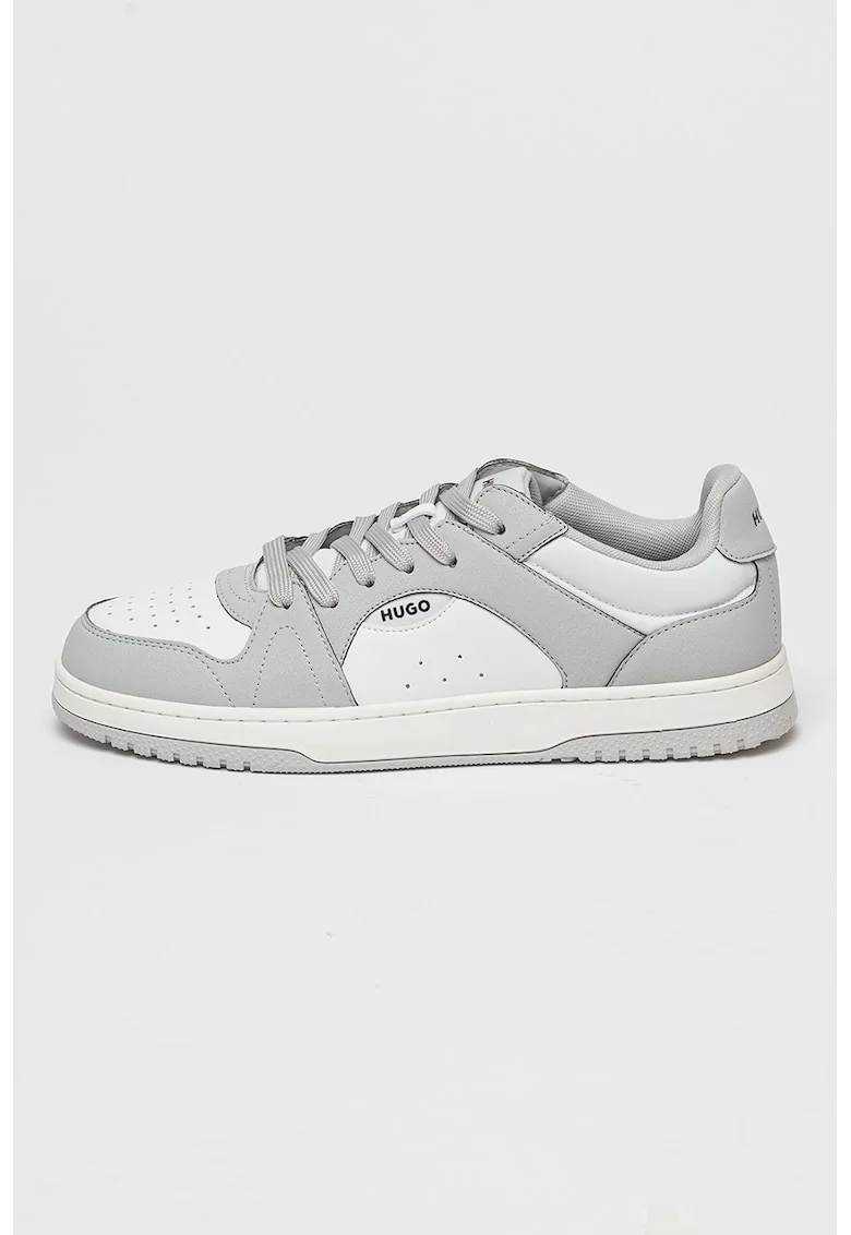 Pantofi sport de piele ecologica cu logo Hadrian, Alb/Gri deschis