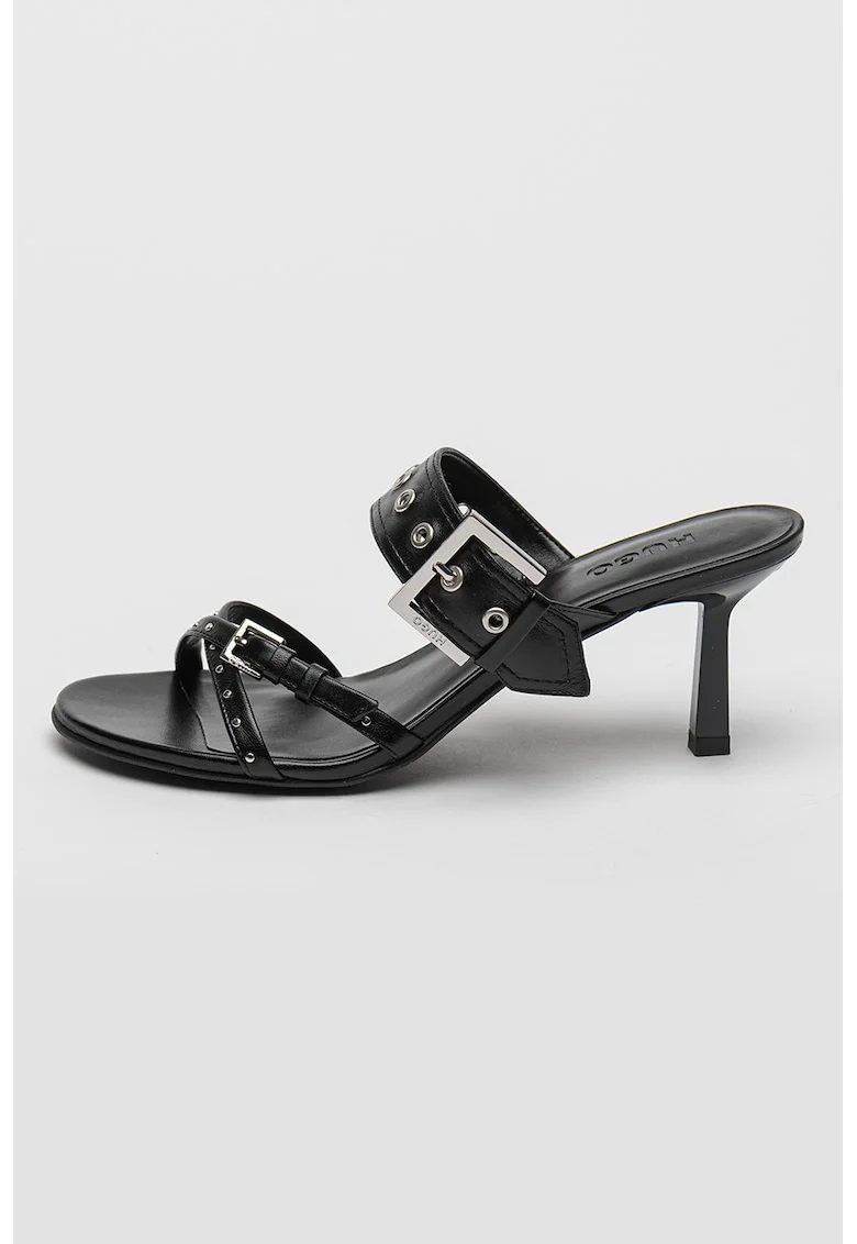 Papuci de piele cu toc Katniss, Negru