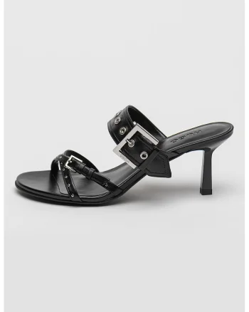 Papuci de piele cu toc Katniss, Negru