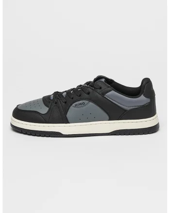 Pantofi sport de piele ecologica cu logo Hadrian, Negru/Gri carbune