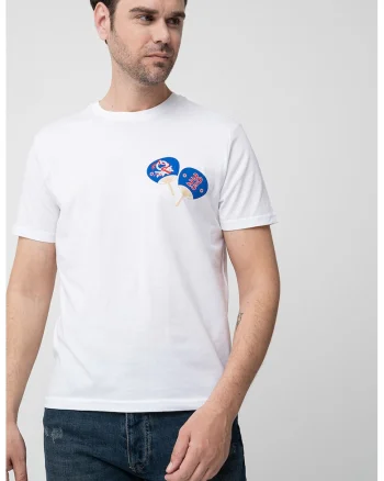 Tricou cu imprimeu grafic, Alb/Albastru royal/Maro nisip
