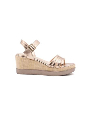 Sandale wedge din piele ecologica, Auriu
