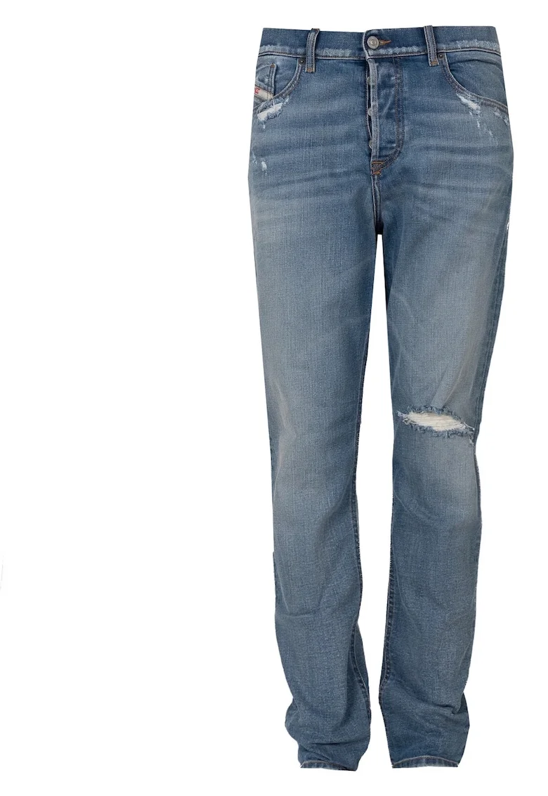 Blugi regular fit cu aspect decolorat D-Fining, Albastru,