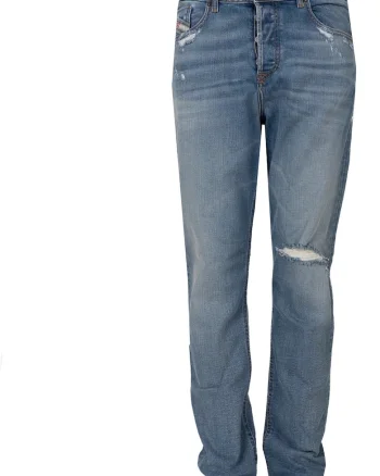 Blugi regular fit cu aspect decolorat D-Fining, Albastru,