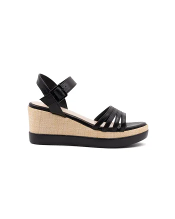 Sandale wedge din piele ecologica, Negru