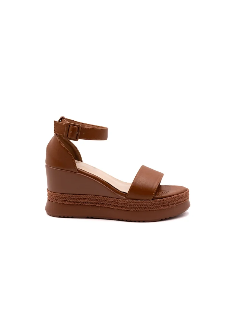 Sandale wedge cu catarama, Caramel