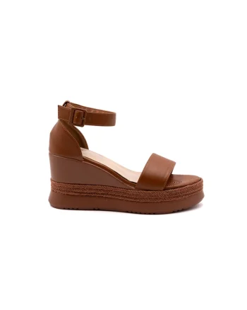 Sandale wedge cu catarama, Caramel