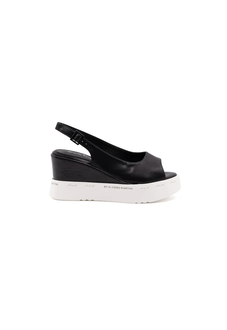 Sandale wedge din piele ecologica, Negru