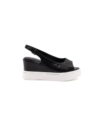Sandale wedge din piele ecologica, Negru