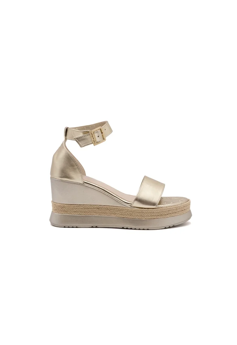 Sandale wedge cu catarama, Auriu