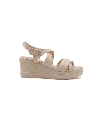 Sandale wedge din piele ecologica, Bej