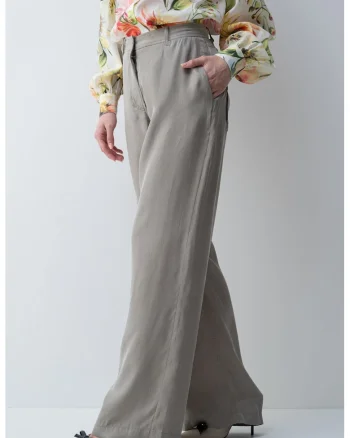 Pantaloni din amestec de lyocell cu croiala ampla, Kaki