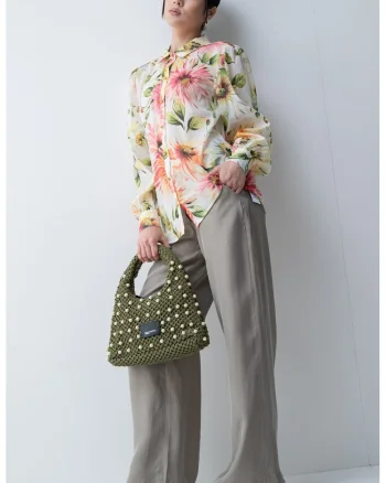 Camasa din amestec de in cu model floral, Multicolor