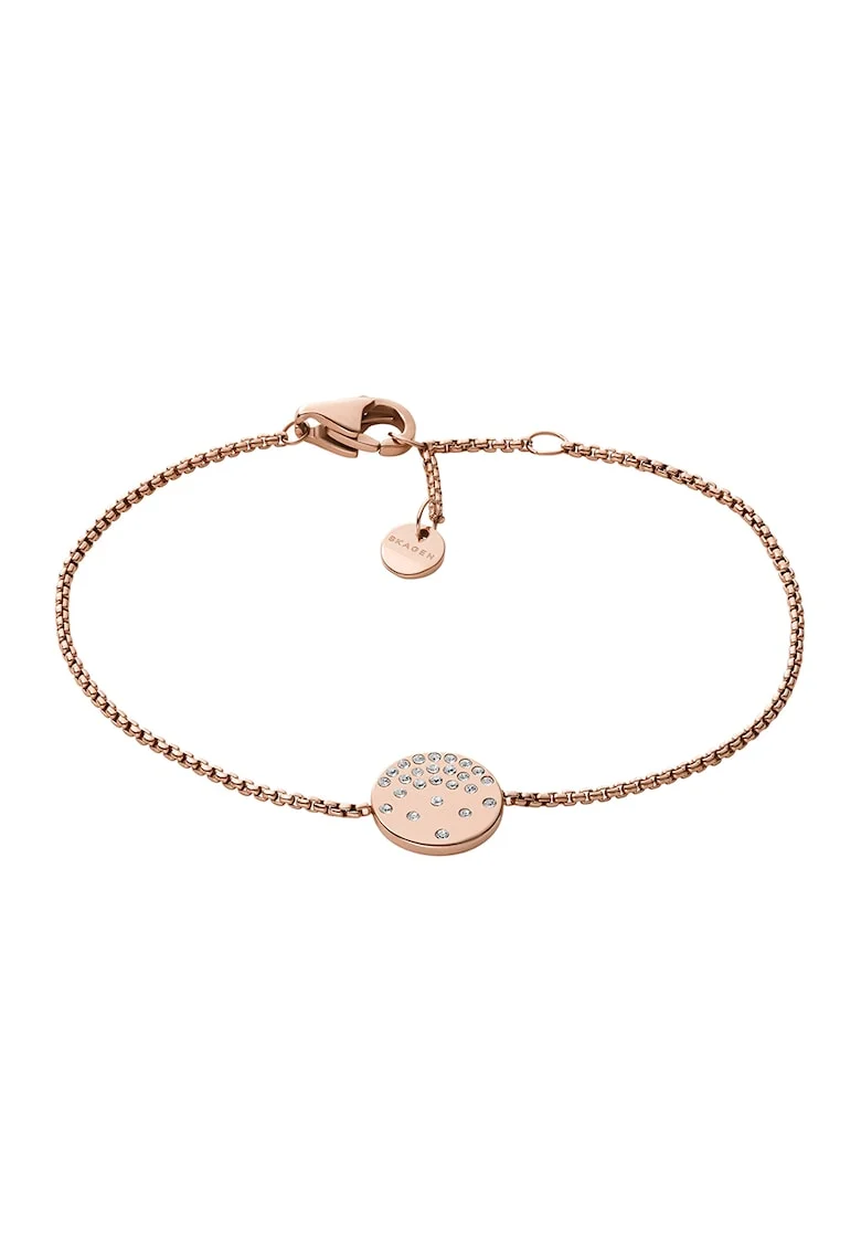 Bratara cu talisman rotund decorat cu cristale, Auriu rose