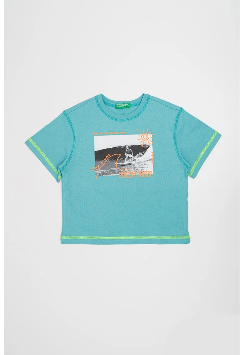 Tricou de bumbac cu imprimeu grafic, Verde/Portocaliu mandarina