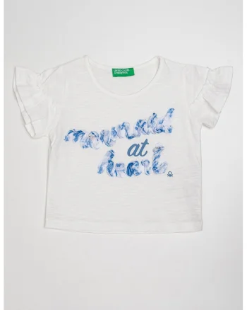 Tricou cu detaliu text, Alb/Albastru