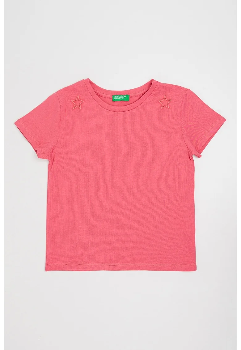 Tricou din amestec de bumbac cu detalii brodate, Roz