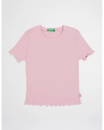 Tricou striat cu terminatii valurite, Roz pal