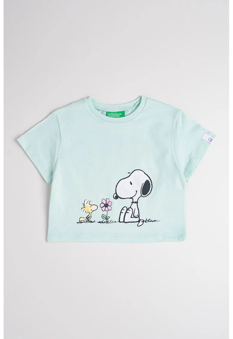 Tricou cu decolteu la baza gatului si Peanuts, Galben/Verde menta