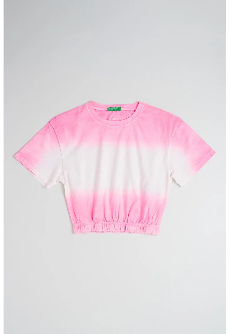 Tricou cu model tie-dye si terminatie elastica, Alb/Roz