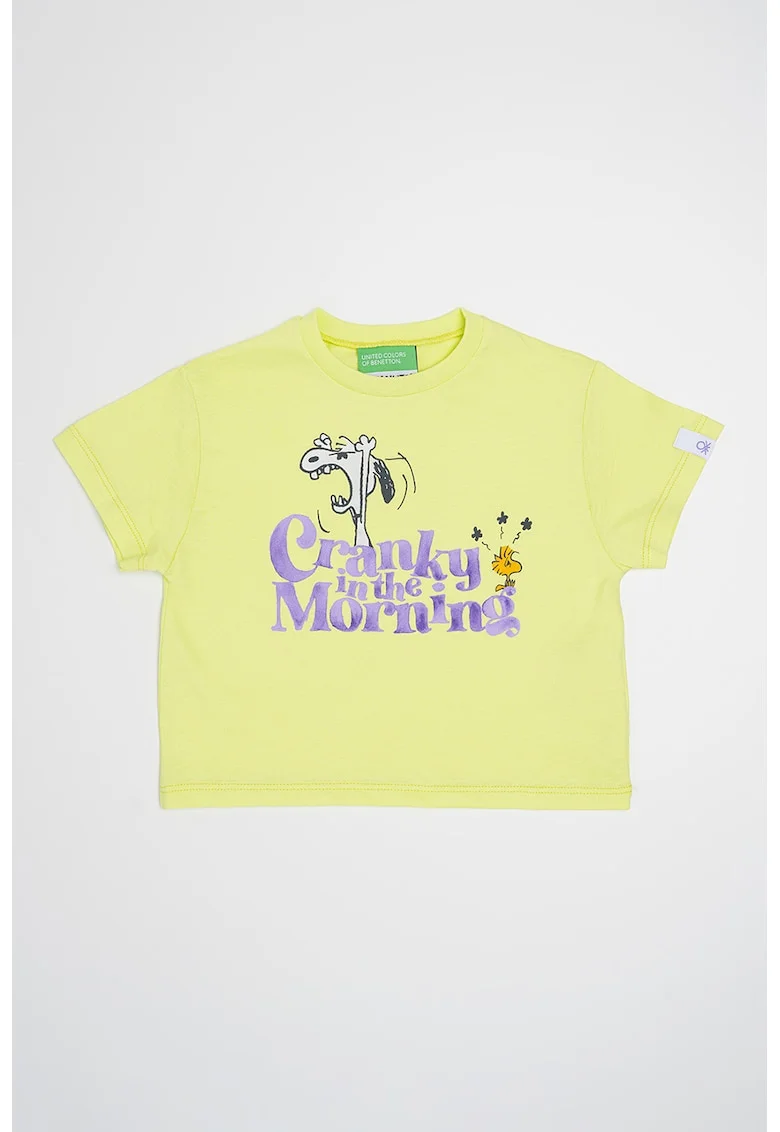 Tricou cu decolteu la baza gatului si Peanuts, Violet/Verde lime
