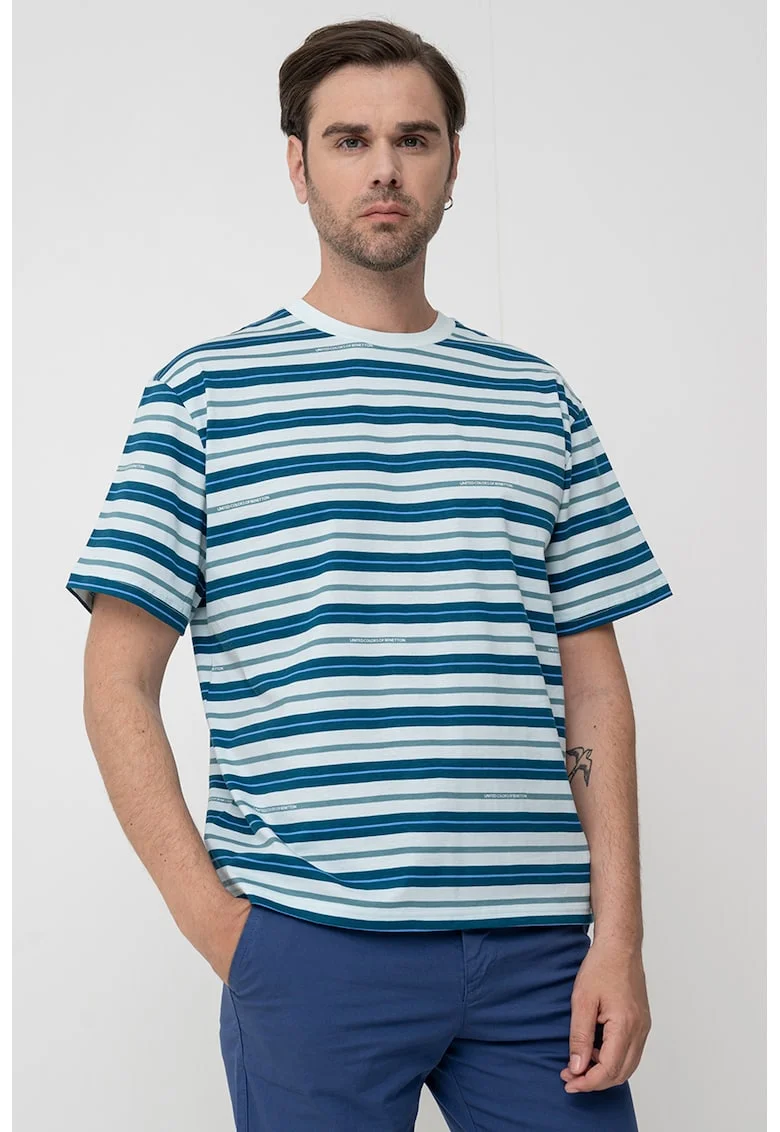 Tricou regular fit cu decolteu la baza gatului, Albastru glaciar/Verde persan/Bleumarin