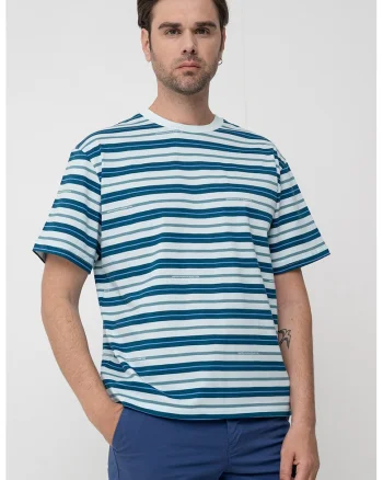 Tricou regular fit cu decolteu la baza gatului, Albastru glaciar/Verde persan/Bleumarin