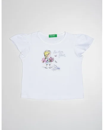 Tricou de bumbac cu imprimeu grafic, Alb/Argintiu