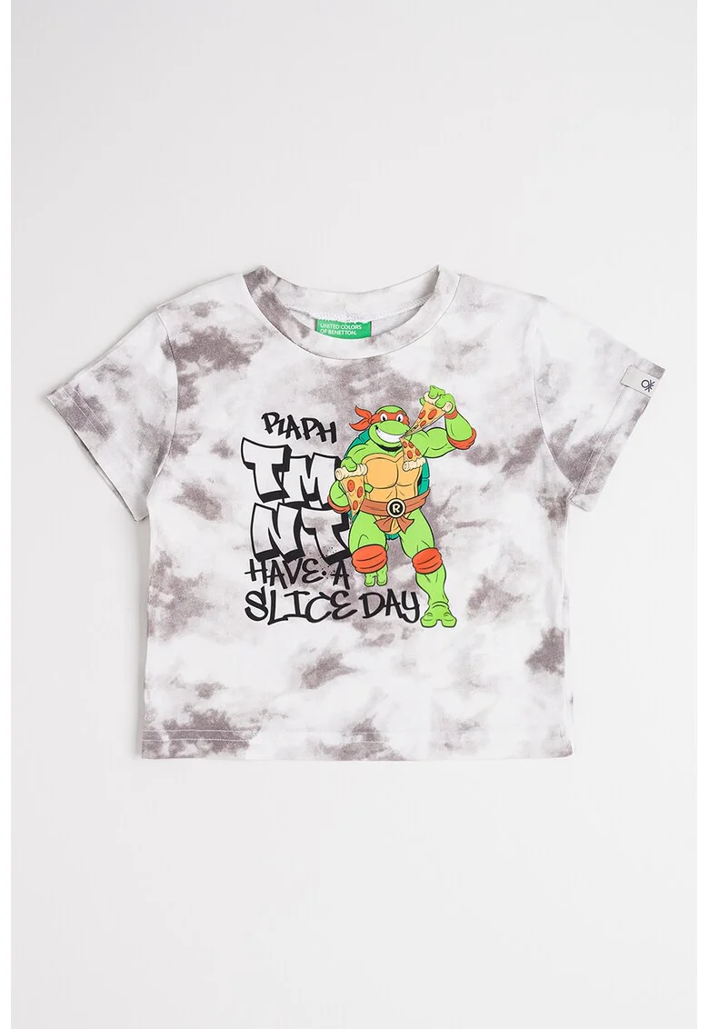 Tricou cu model si decolteu la baza gatului, Verde/Negru/Gri