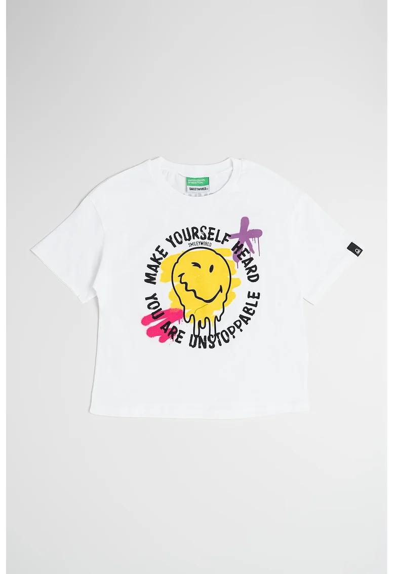 Tricou de bumbac cu imprimeu, Alb/Negru/Galben