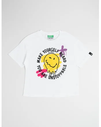 Tricou de bumbac cu imprimeu, Alb/Negru/Galben