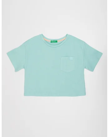 Tricou de bumbac cu buzunar pe piept, Alb/Verde menta