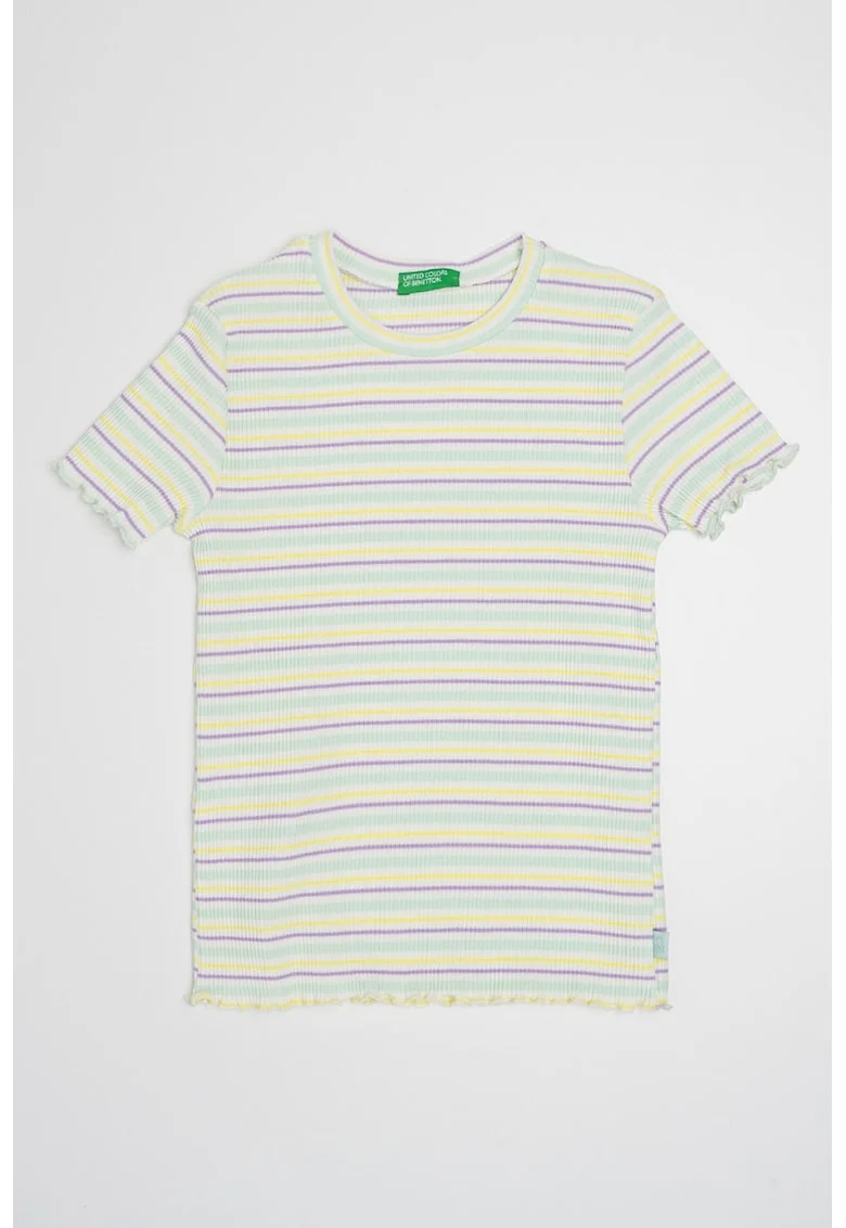 Tricou cu decolteu la baza gatului si model in dungi, Galben/Alb murdar