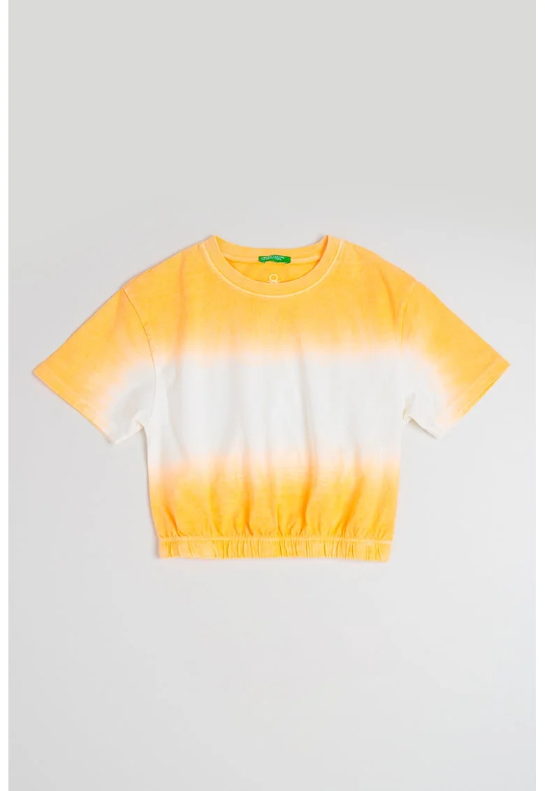 Tricou cu model tie-dye si terminatie elastica, Alb/Portocaliu pal