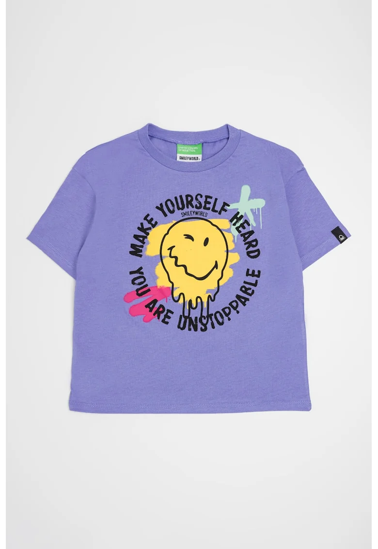 Tricou de bumbac cu imprimeu, Negru/Lila