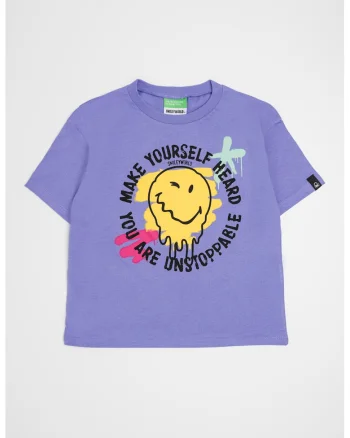 Tricou de bumbac cu imprimeu, Negru/Lila