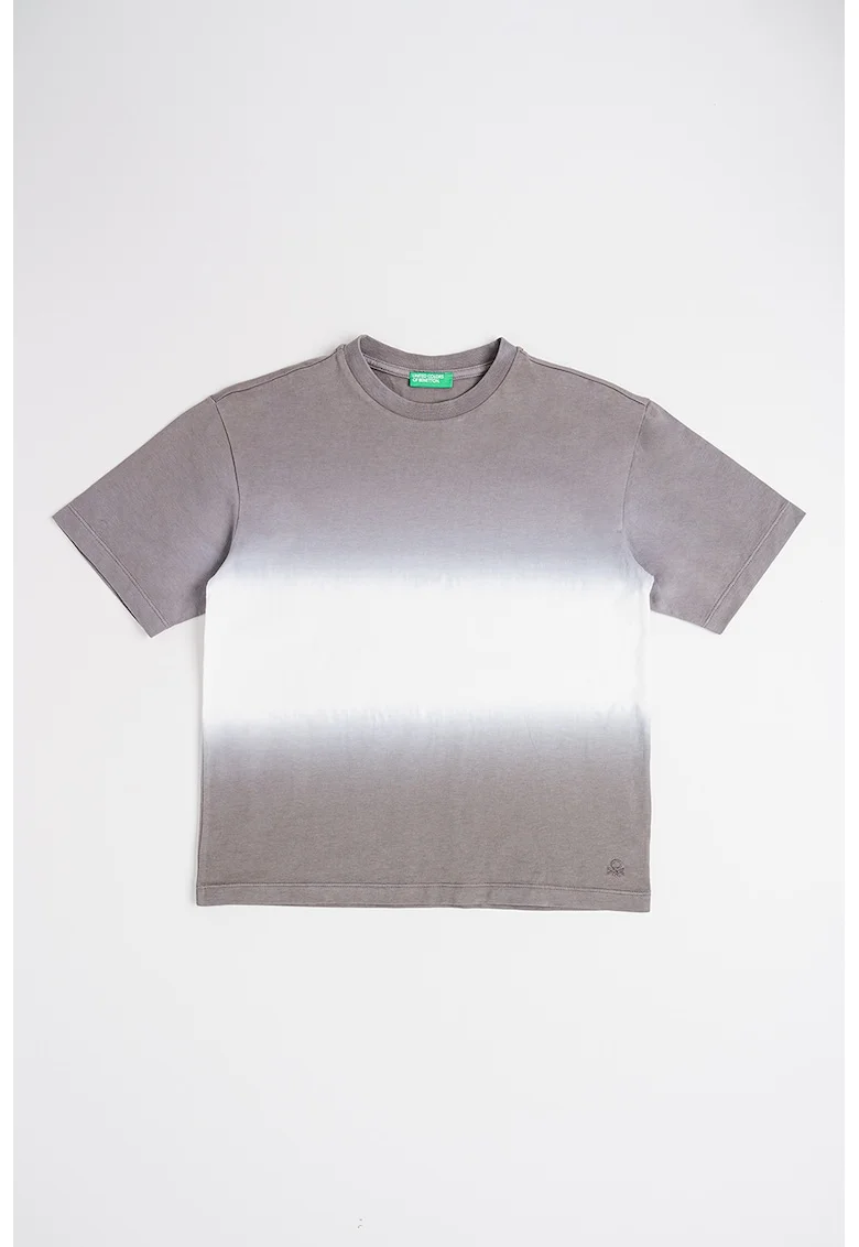 Tricou cu decolteu la baza gatului si model tie-dye, Alb/Gri inchis