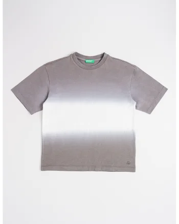 Tricou cu decolteu la baza gatului si model tie-dye, Alb/Gri inchis