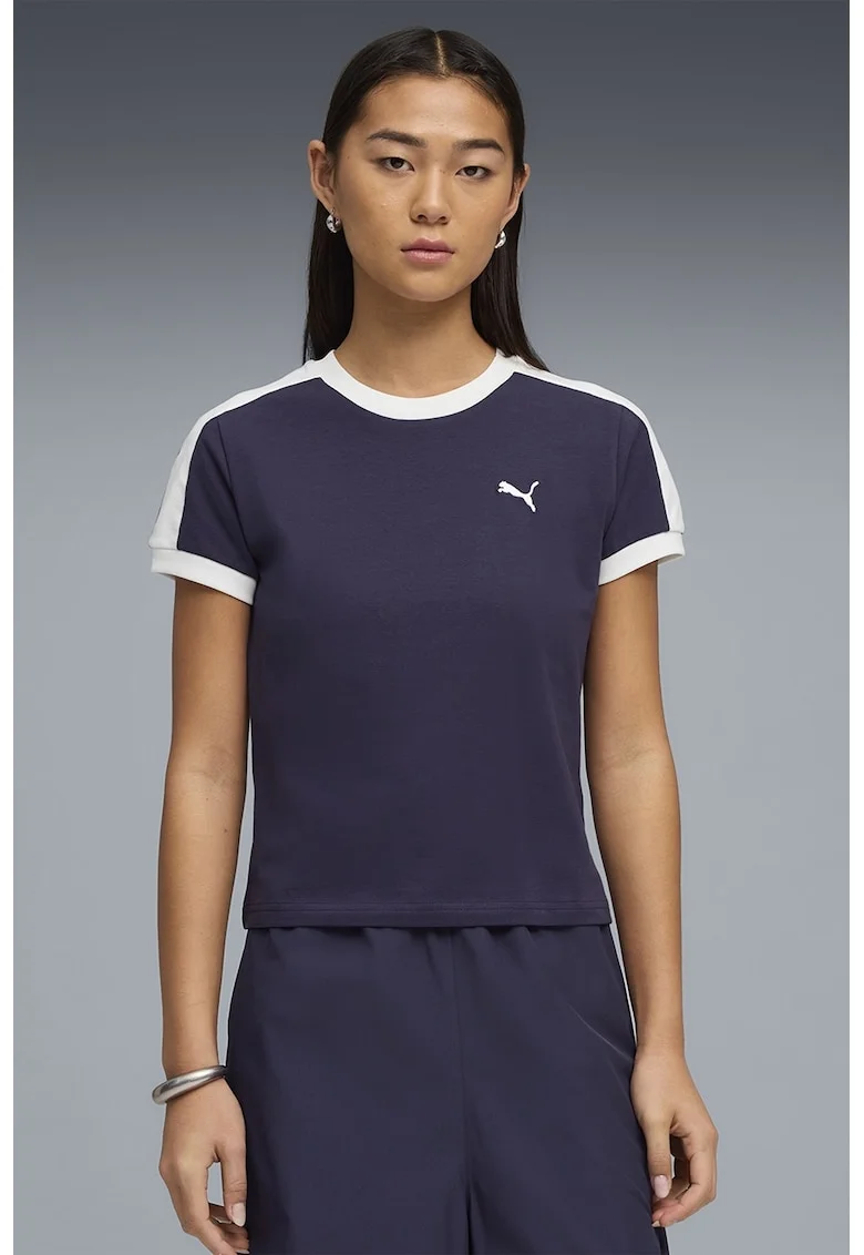 Tricou slim fit cu decolteu la baza gatului ALWAYS ON, Alb/Violet aubergine