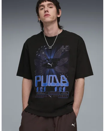 Tricou de bumbac cu imprimeu, Negru/Albastru deschis