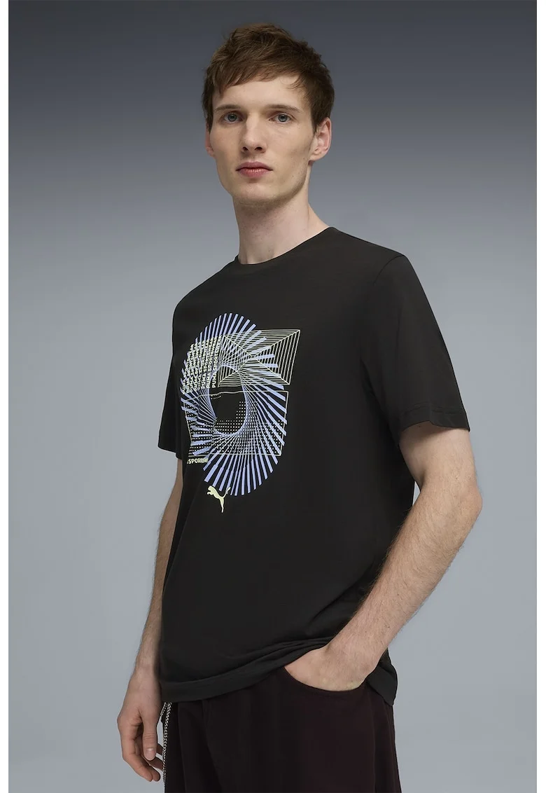 Tricou de bumbac cu imprimeu, Alb, Albastru pastel, Negru,