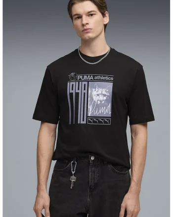 Tricou cu decolteu la baza gatului si imprimeu foto si logo