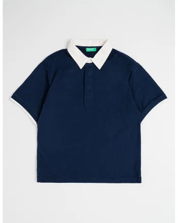 Tricou polo cu text brodat pe partea din spate, Bleumarin
