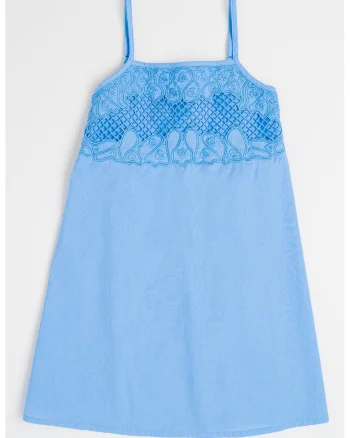 Rochie de bumbac cu decolteu patrat, Albastru lavanda