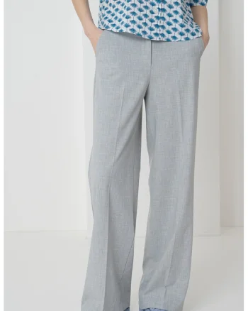 Pantaloni drepti cu talie inalta, Gri deschis melange
